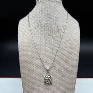 Thai Filigree Scroll Square Pendant Necklace 925 Snake Chain 16" 9g